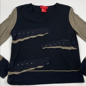 LO.RI Italy Mixed Media Wool Blend Sheer Art Sweater Top Womens Sz L
